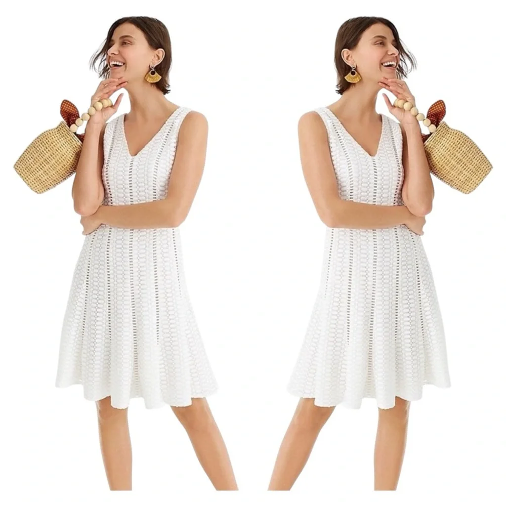 J. Crew White‎ Geometric Lace V-Neck Mini Skater Sleeveless Dress, Size 8